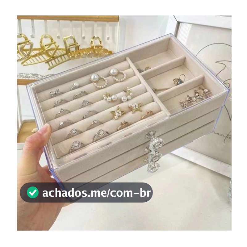Porta Joia Acrílico Luxo com 3 Camadas- Brinco/ Anel/ Colar/ Pulseira