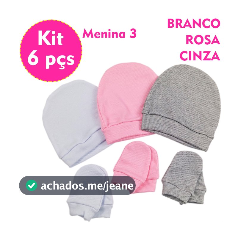 Kit 3 Touca + 3 Pares de Luva Bebê Recém Nascido Luvinha Toca Gorro Touquinha Maternidade