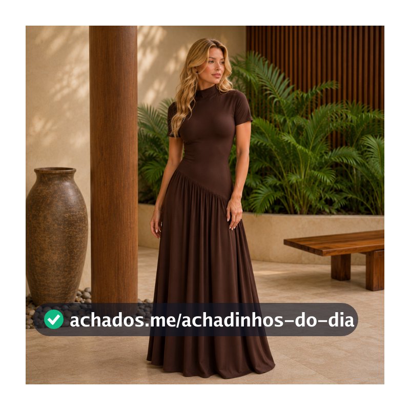Vestido Longo Feminino De manga Gola Alta Soltinho Assimétrico Elegante Confortável