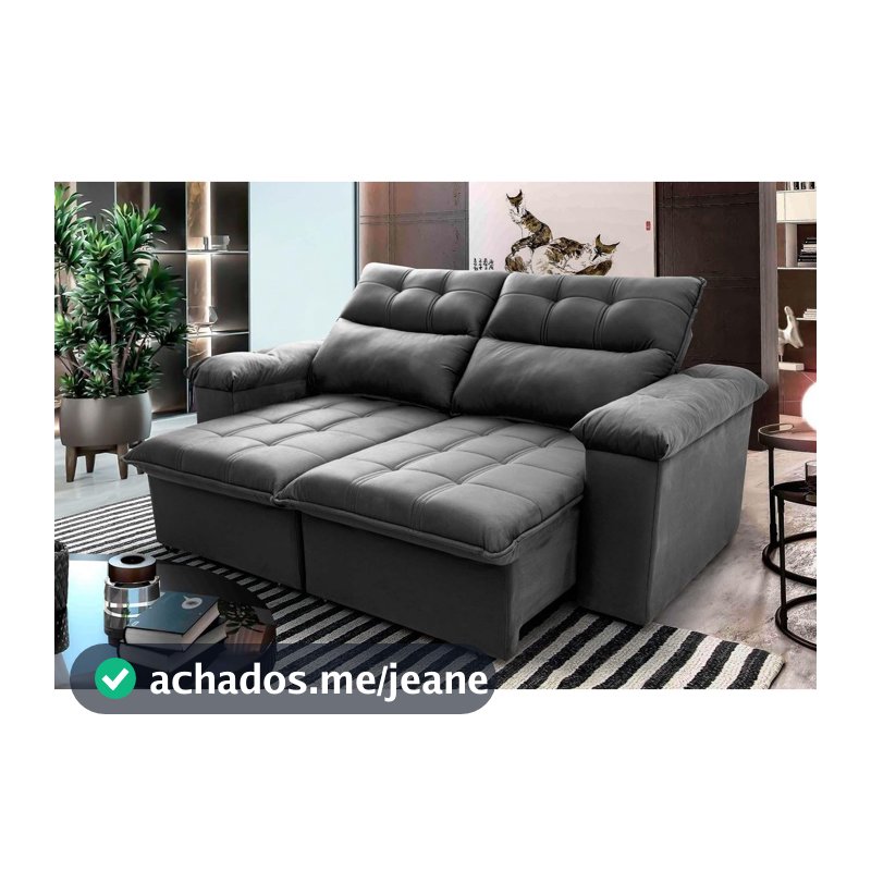 Sofá Retrátil Reclinável Verona 2,00m Suede Velut Cinza  Molas no Assento - King House