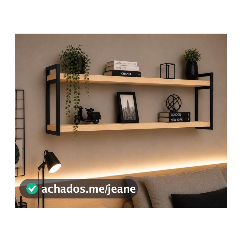 Prateleira nicho industrial de 15x60cm a 120cm FERRO e Madeira