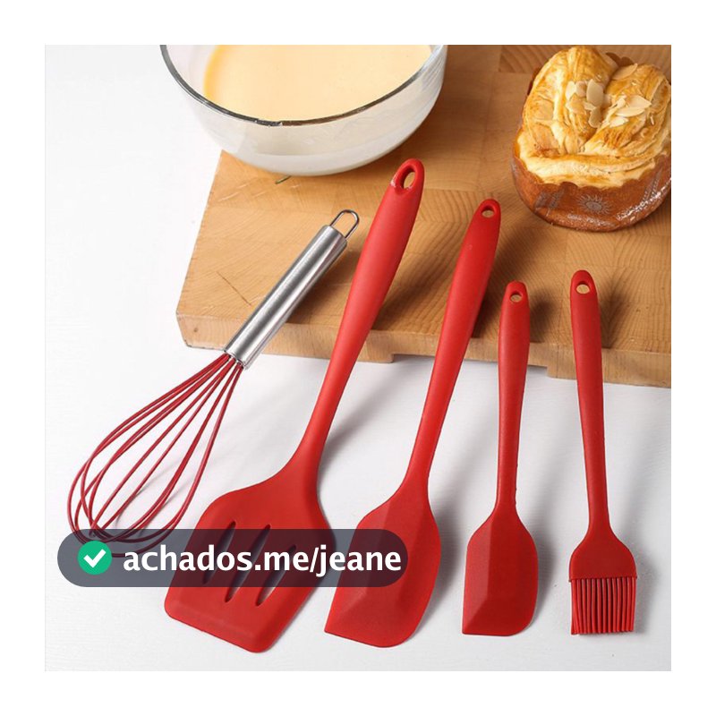Conjunto  5 Peças Utensílios de Cozinha Silicone Colher Espátula Fue Espátula Pequena Pincel