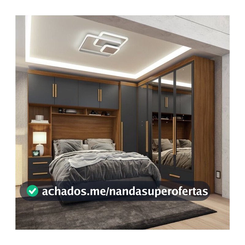Quarto Modulado Casal 100% MDF 4 Peças 5 Portas 4 Gavetas com Maleiro e Espelhos Smart Plus Yescasa