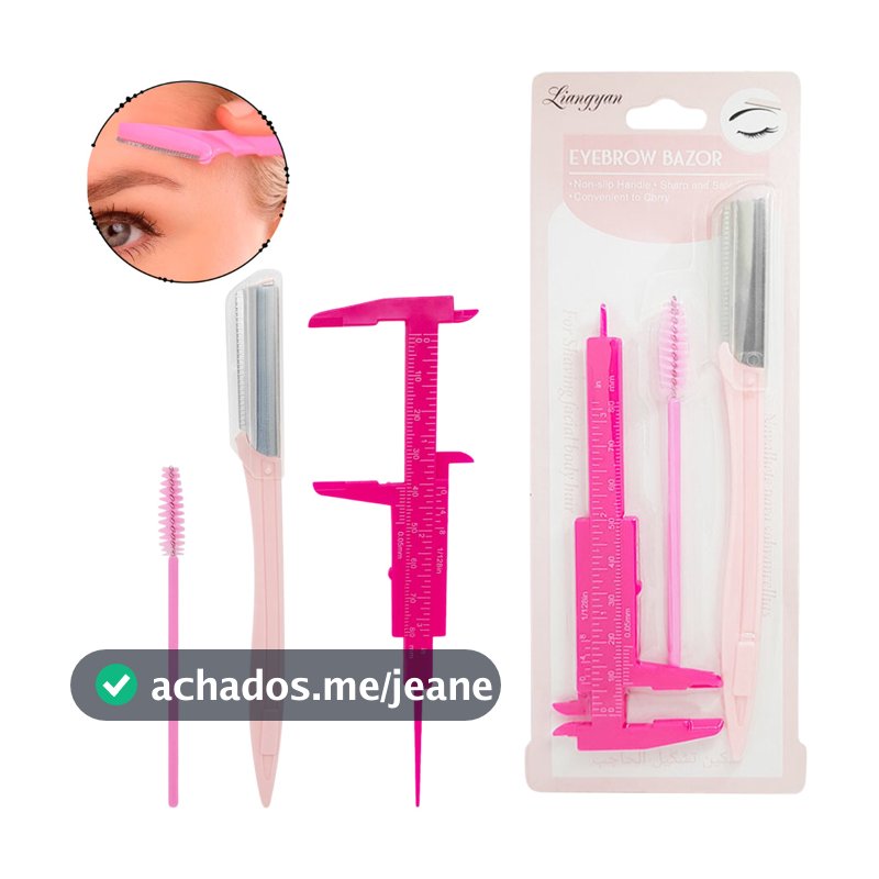 Kit design de sobrancelhas com 1 navalha + 1 paquimetro +1 escovinha