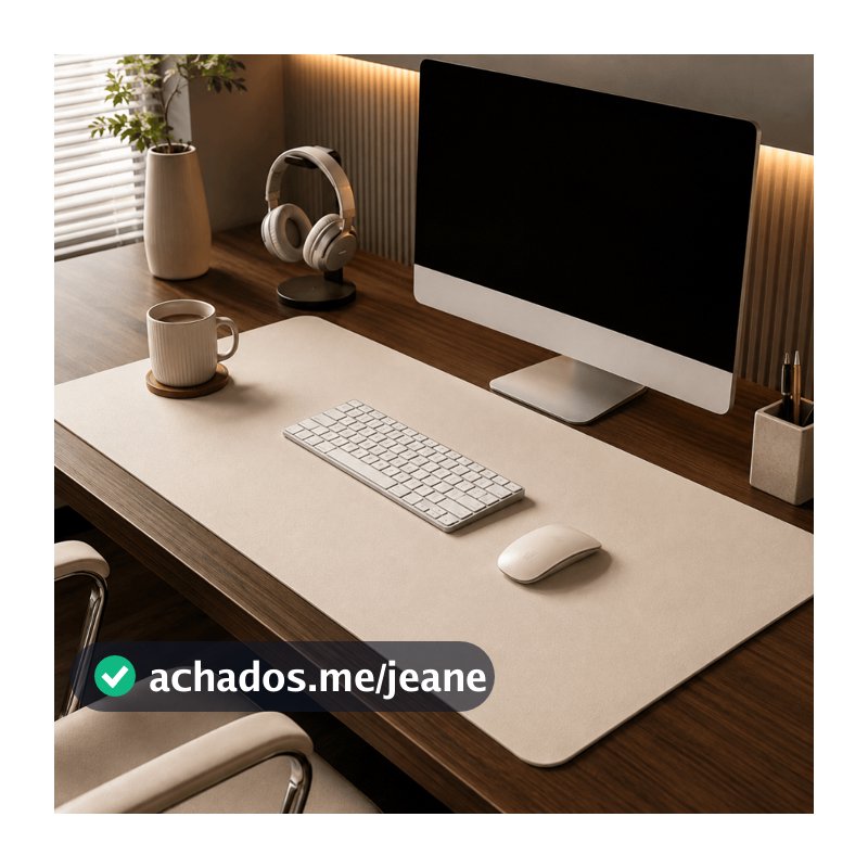 Desk Pad Escritório Couro e Camurça Confortável Antiderrapante 80x40cm + Mouse Pad Couro Brinde