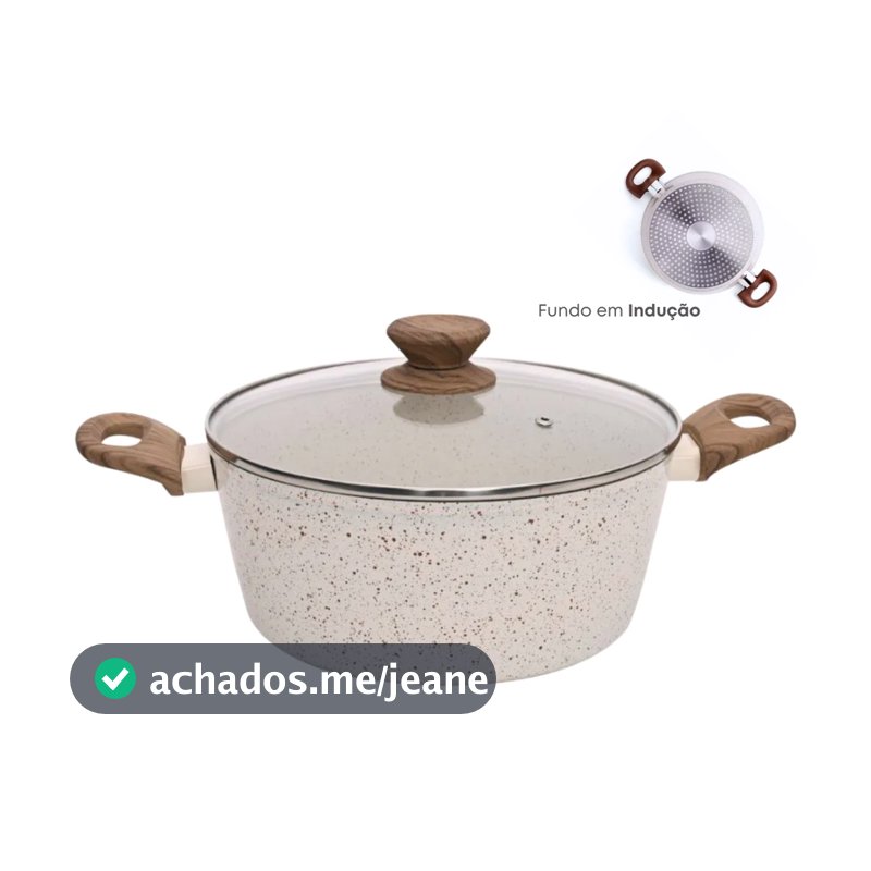 Panela Caçarola Antiaderente Cerâmica 24cm Cooktop Fogão Indução Avulsa 3,8 Litros Marmol MimoStyle