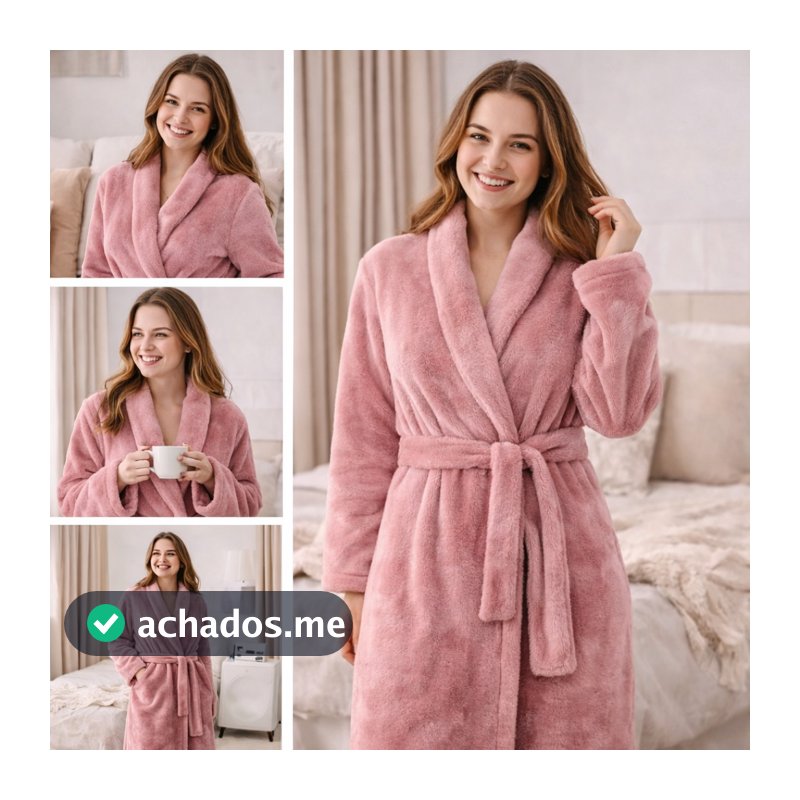 Roupão Toalha Feminino Microfibra Luxo - Rosê
