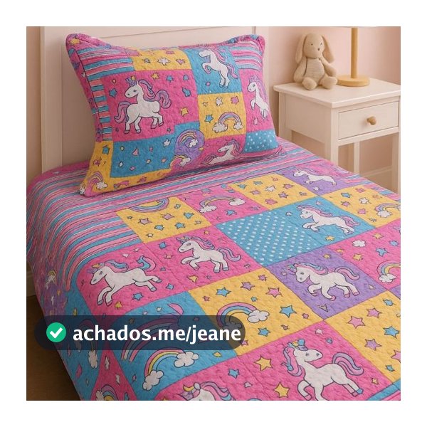 Kit Colcha Cobre Leito Infantil E Adulto 2 Peças Solteiro Bouti Dupla Face Com Viés Liso e Estampado