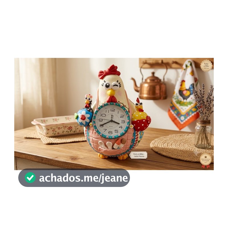 Relógio De Mesa Decorativo Galinha Caipira Cabaça E Biscuit