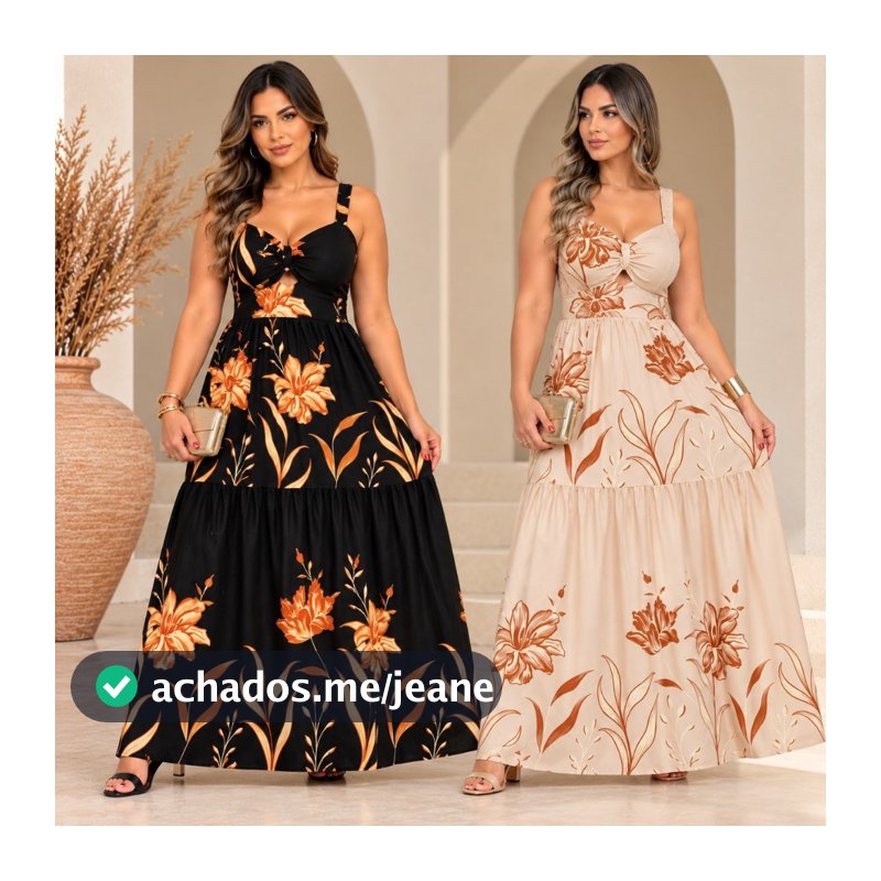 Vestido Longo Feminino Viscolinho Estampado com Alças Cintura Marcada Leve Elegante e Confortável Verão