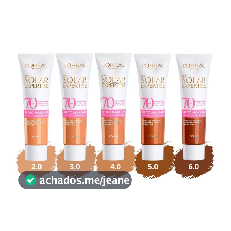 Protetor Solar Facial Loreal Expertise FPS70 Efeito Make-up 30g | Com cor de Base | Todas as cores