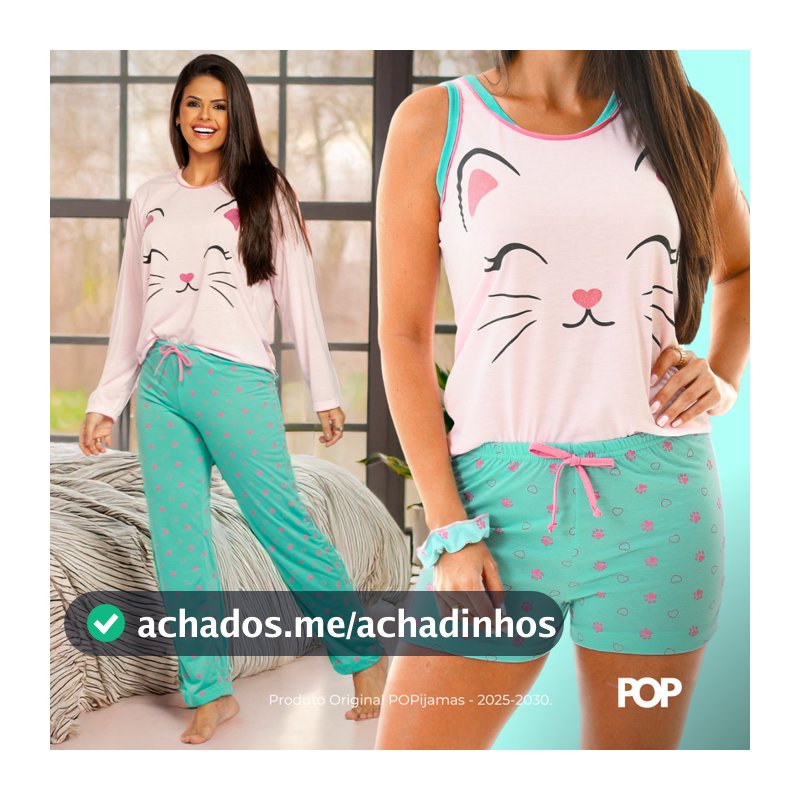 Kit 2 Pijamas Femininos Conjunto Inverno e Verão Pijama mais Baby Doll Estampado Fofinho Confort POP
