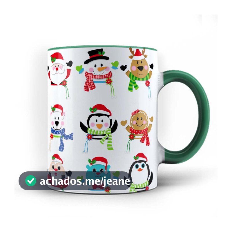 Caneca xicara Rena Noel biscoito Gengibre Boneco neve Natal 25