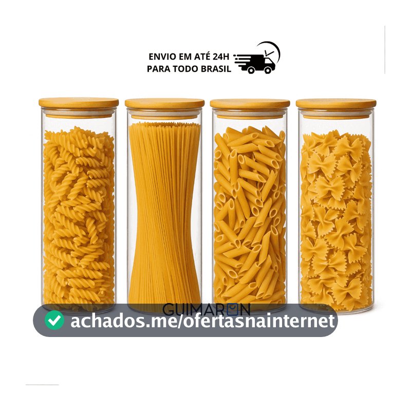 Kit Potes de Vidro 1800ml com Tampa de Bambu Hermético Mantimentos Condimentos Empilhaveis