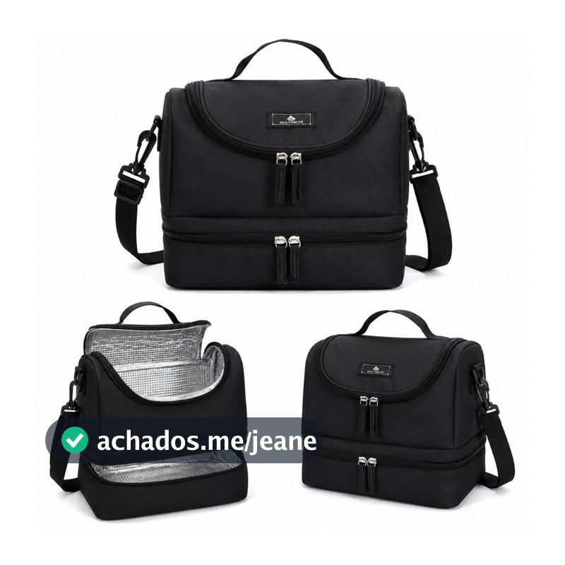 Bolsa Térmica 2 Compartimentos Lancheira Alça Transversal Nylon Impermeável Trabalho Academia Viagens Passeios