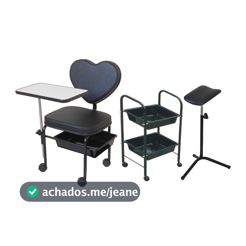 Cadeira Manicure Mod. Love + Carr Aux. + Suporte Pedicuro
