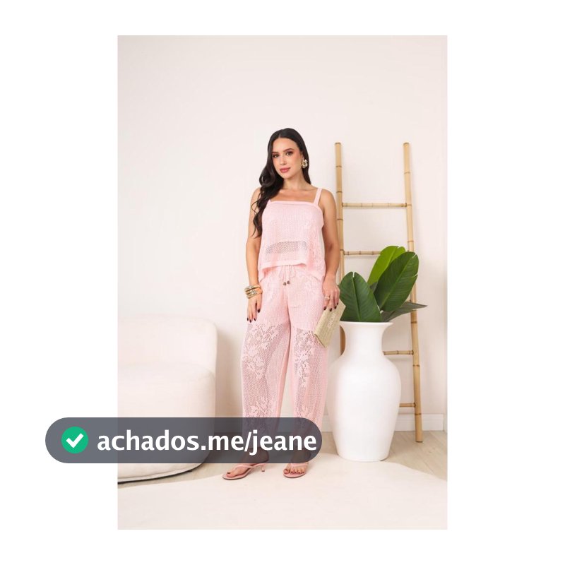 Conjunto Feminino Tricot Rendado Aladin Calça Ballon com Forro e Regata Bata Chic Moda Premium Elegante Primavera Verão