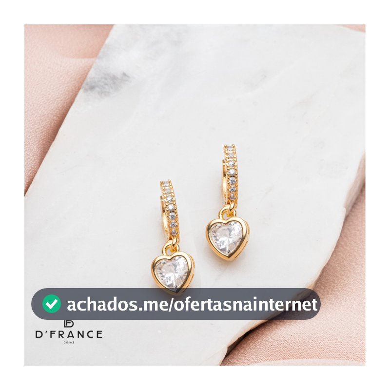 Brinco Argola Com Pingente Coração Pendurado Banhado a Ouro 18K - D France Semijóias