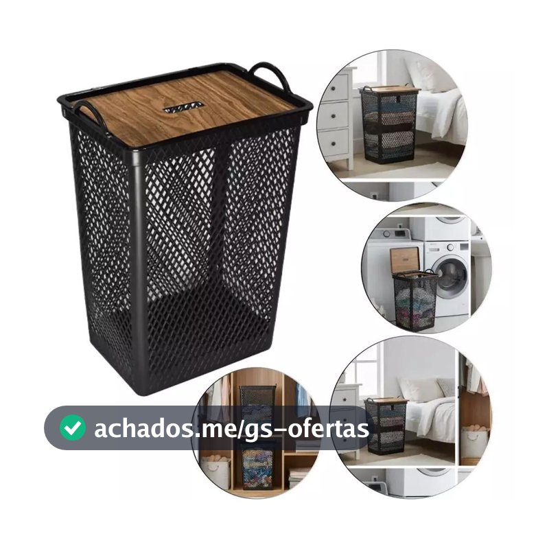 Cesto De Roupas Multiuso Telado Com Tampa Basculante 49 Lts
