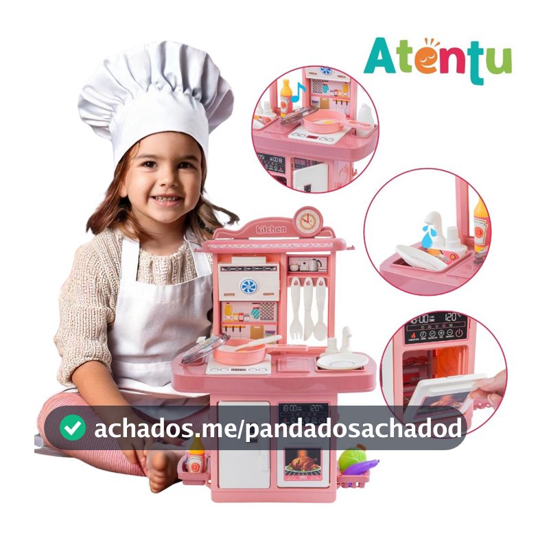Kit Cozinha de Brinquedo Infantil Solta Água e Som Forno Pia Geladeira Panela