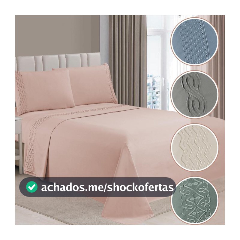 Jogo De Cama King 4 Peças Bordado Toque Macio Liso Habitat