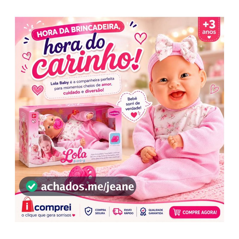 Boneca Lola Baby Com Chupeta Rosa Menina Brinquedo Infantil Bebê