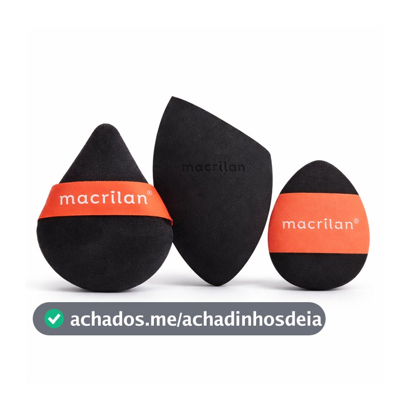 Trio Esponjas Maquiagem Macrilan EP26 Para Base Pó e Corretivo Preta