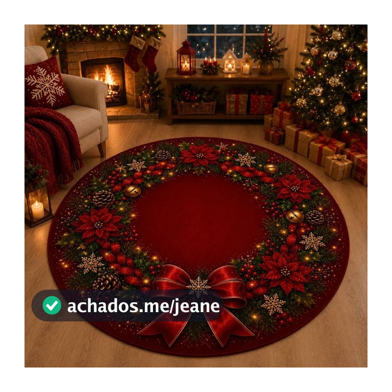 Tapete Redondo Decorativo Natal 88cm Antiderrapante para Sala e Quarto 2255