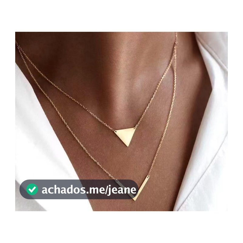 Colar Duplo Feminino Minimalista com Pingentes Geométricos – Triângulo e V Invertido em Dourado