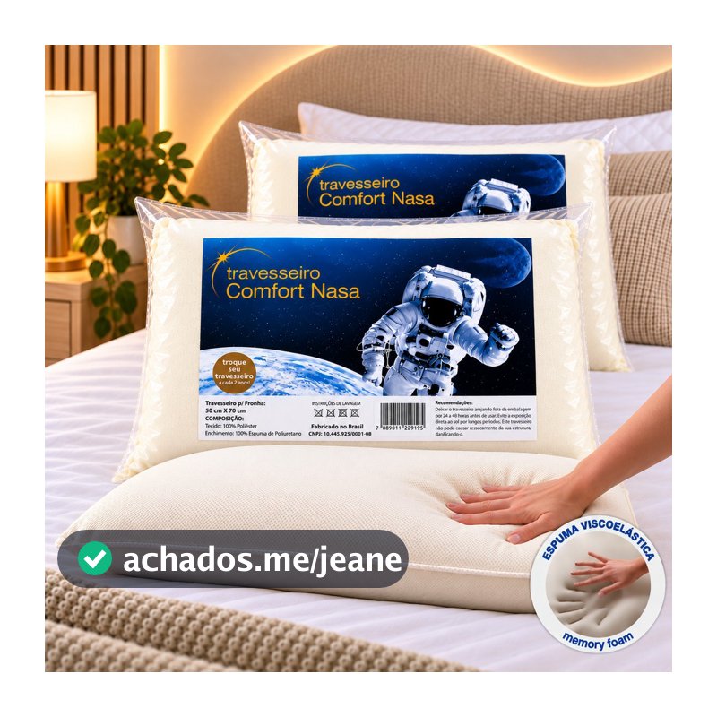 KIT COM 02 TRAVESSEIROS NASA COMFORT VISCOELASTICO ANTIALERGICO 10CM ALTURA