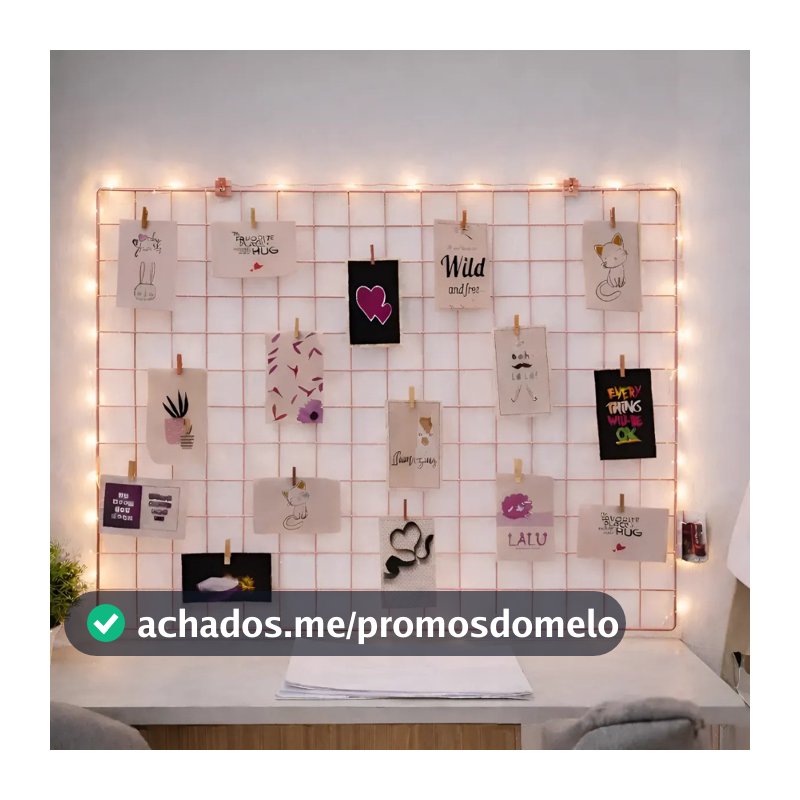 Mural De Fotos Memory Board Painel Aramada Rosé 60x80+Led