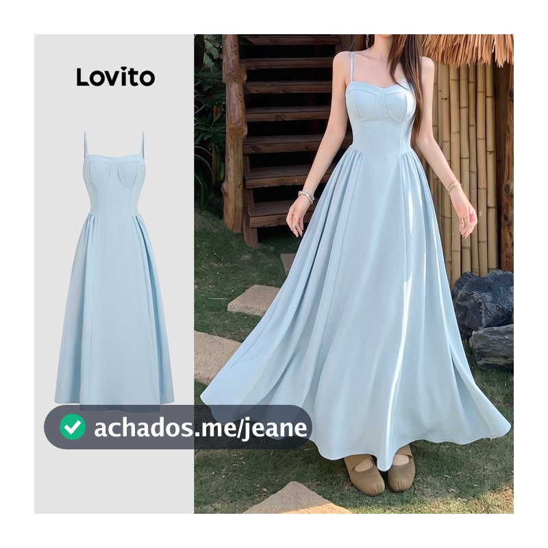 Lovito Vestido Boho Casual Simples Azul para Mulheres Primavera/Verão DRB200TD079