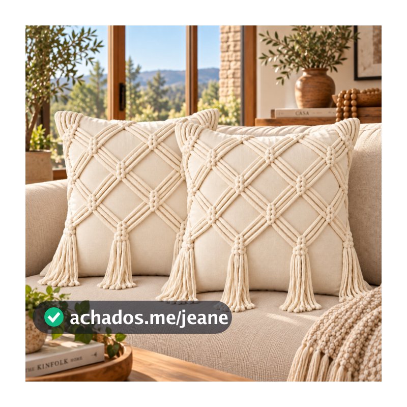 Kit 2 Capas de almofadas Decorativas algodão Pompom Trance Boho Chic Rustica Artesanal Cru