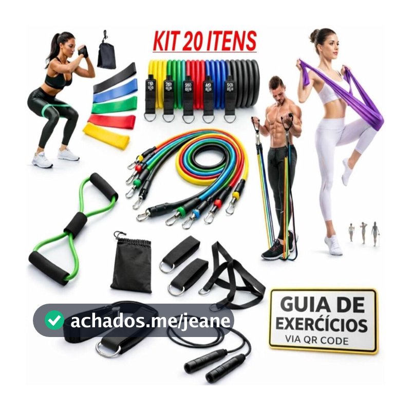 Kit 20 Itens Treino em Casa: Elásticos Extensor + Mini Band + Thera Band + Corda De Pular + Guia de Exercícios Exclusivo