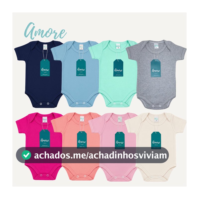 Kit 4 Body Bebê Manga Curta Amore Liso Sortido 100% Algodão