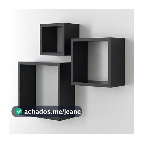 Kit Prateleira Nicho Quadrado MDF Preto 3 Peças 20/25/30 Sala Cozinha Quarto
