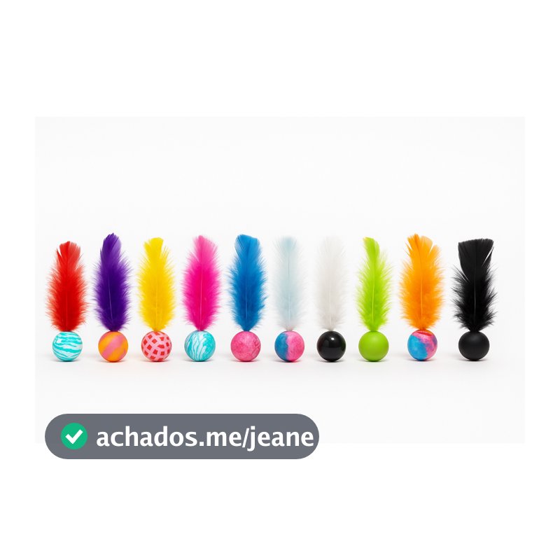 Kit 10 Bolinhas Interativas para Gatos Silicone Colorido com Penas Brinquedo Antiestresse  Exercício