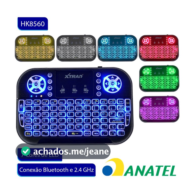 Mini Teclado Controle Bluetooth Sem Fio 2.4GHz Iluminado Para Smart Tv Tv Box Pc