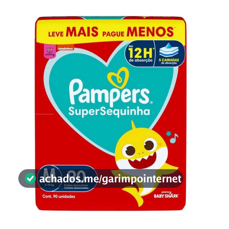 Fralda Descartável Pampers Supersequinha, Tamanho M 90 Unidades