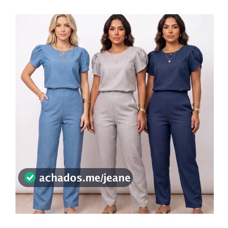 Conjunto Feminino Tecido Duna Linho Calça Forrado E Com Elastico Nas Costas