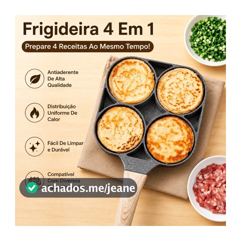 Frigideira Antiaderente 4 Cavidades para Ovos, Panela para Café da Manhã, Omelete, Bacon e Hambúrguer