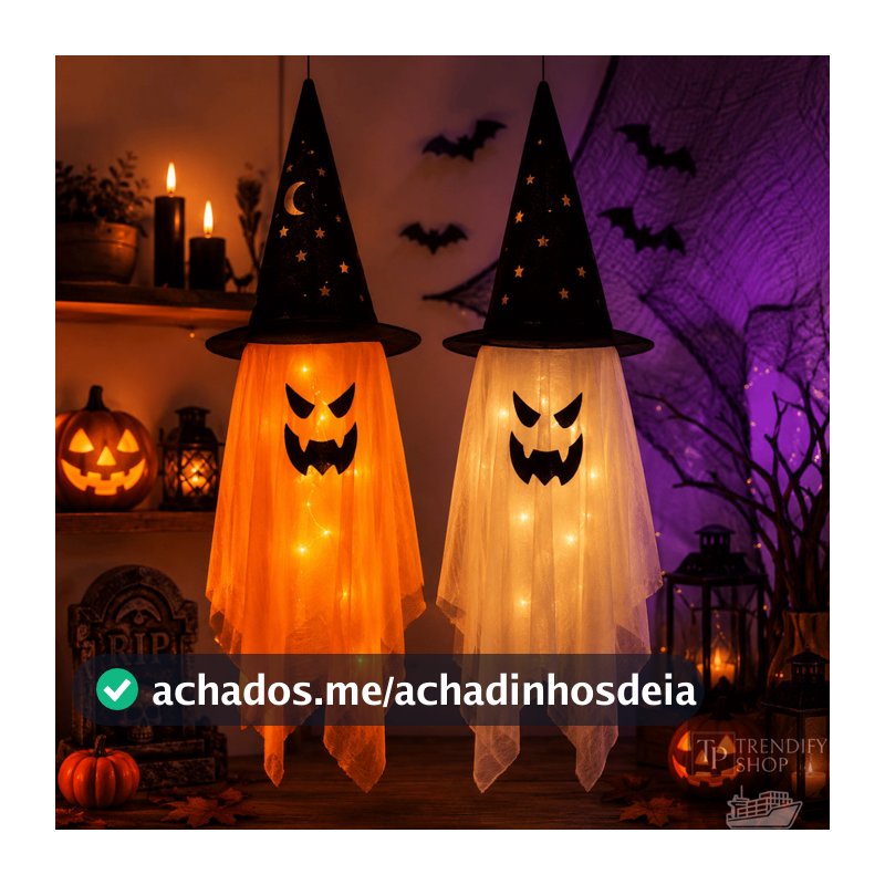 Enfeite Fantasma Suspenso com LED para Festa Halloween e Casa Assombrada