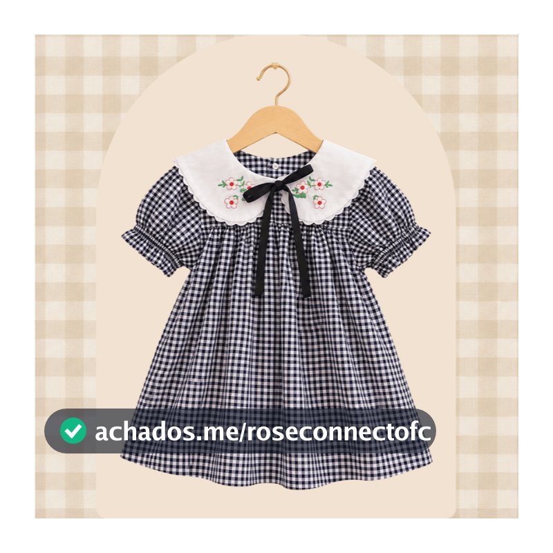 Vestido Juliana Xadrez Infantil com Gola Bordada Festa Piquenique ou Margaridas