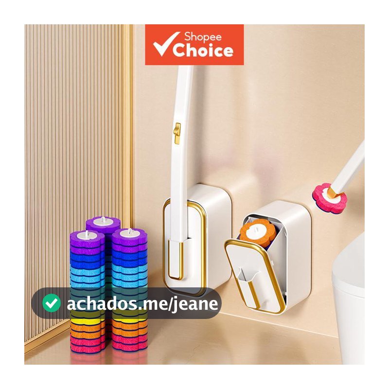 Kitnovo Conjunto De Escova De Vaso Sanitário Descartável Montado Na Parede Com Cabeças Substituíveis Para Uso Doméstico