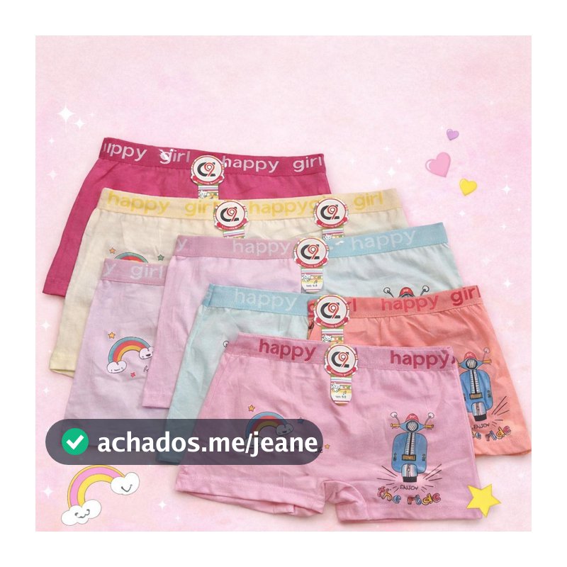 KIT 12 ou 6 Calcinha Boxer Infantil Menina Conforto 2 a 10 Anos