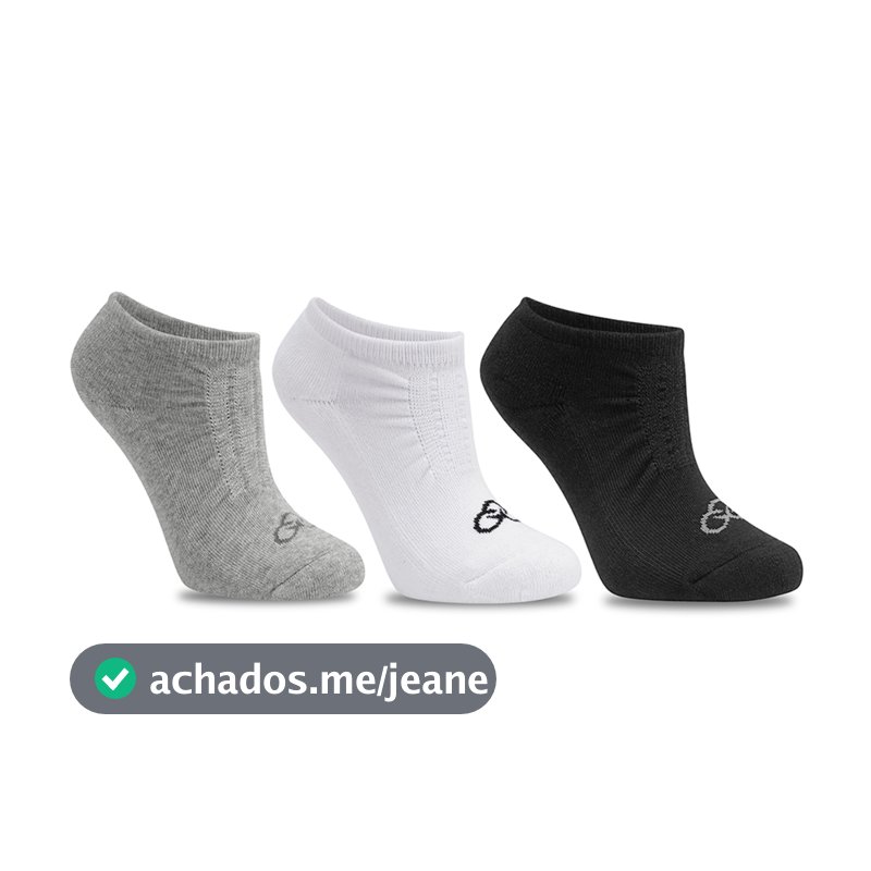Kit com 3 Pares de Meia Unissex Preta, Branca e Cinza - Olympikus