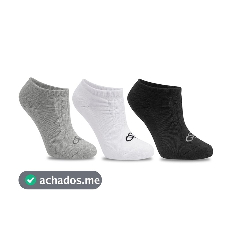 Kit com 3 Pares de Meia Unissex Preta, Branca e Cinza - Olympikus