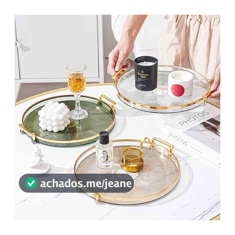 Bandeja Nórdica com Detalhes em Dourado - Para Organizar e Servir | Presente Decorativo, Bandeja de Café, Alça Confortáv