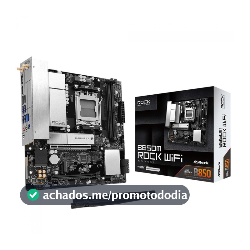 Placa Mãe ASRock B850M Rock WiFi, Chipset B850, AMD AM5, mATX, DDR5