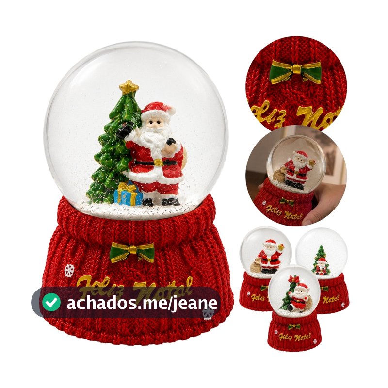 Globo De Neve Natalino M Com LED Vermelho E Azul 9cm Decoração De Natal Em Vidro E Resina